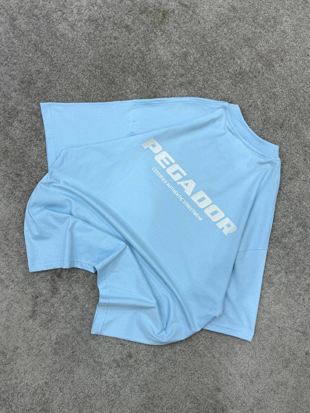 تیشرت پگادور مردانه آبی آسمانی با چاپ ضمانتی و قواره باکسی