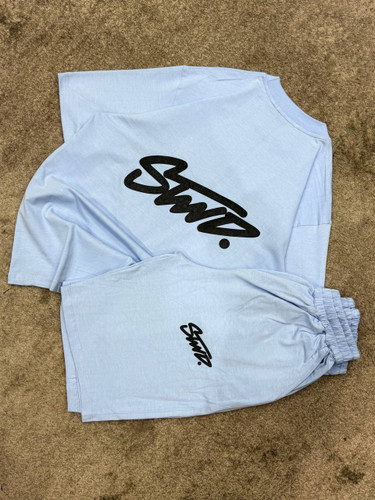 ست تیشرت شلوارک آبی آسمانی