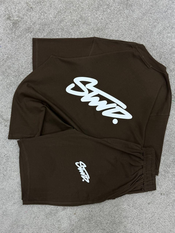 ست تیشرت شلوارک قهوه ای